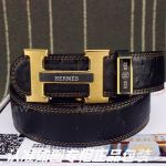 AAA Grade Hermes Black Leather Belt For Men - Brushed Yellow Gold H Buckle